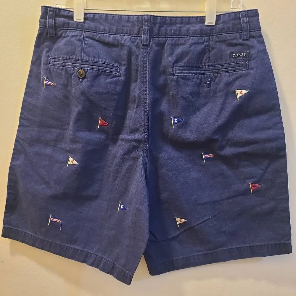Men Chaps Blue Shorts wirh embroidered flags size 34 - Picture 4 of 6